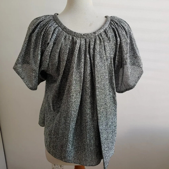Vintage Silver Lurex Blouse Sparkly & Shiny Est. Size Medium - Picture 4 of 6